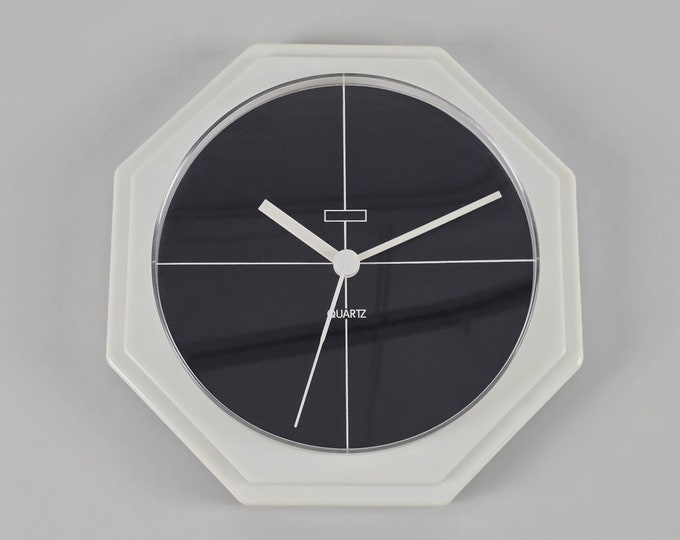 New In Box - Space Age Design - Vintage Octagonal Plastic Wall Clock - Retro Mod Plastic Wall Clock - W. Germany, 1970s.