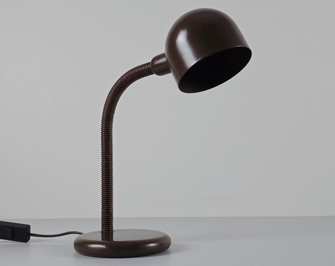 Mid Century Modern - Vintage Brown Gooseneck Desk Lamp - Vintage Table Lamp - Holland, 1970s.