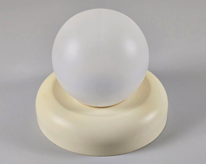 Space Age Design - Vintage W.L.P Plastic Ceiling & Wall Light Fixture With Plastic Base And Globe Shade - Holland, 1970s.