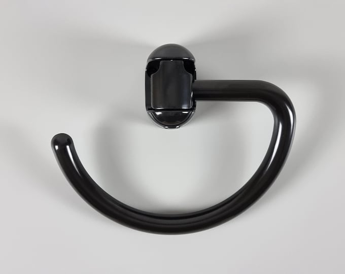New In Box 1970s Vintage ALLIBERT Alcade Black Plastic Towel Ring - Vintage French Bathroom Accessories.