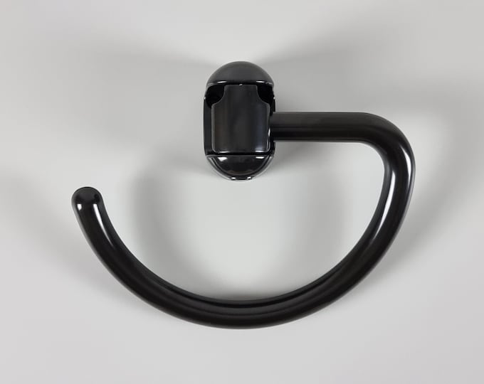 New In Box - Space Age Design - Vintage ALLIBERT Alcade Black Plastic Towel Ring - Vintage Bathroom Accessories - France, 1970s.