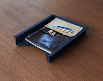 Vintage HELIT Desk Tray by Norman Foster | Minimalist Black Soft-Touch Document Organizer.