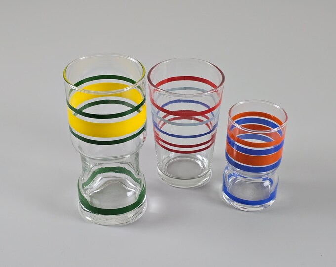 Space Age Design - Vintage Set Of 3 Striped Tumbler Glasses - Vintage 1970s Glassware.