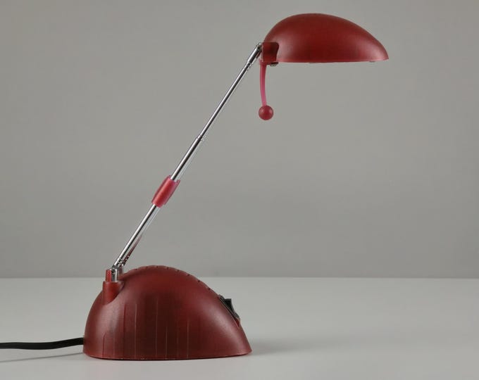 Vintage 1990s EGLO Burgundy Plastic Adjustable Telescopic Antenna Desk Lamp • Retro Y2K Design Desk Light.