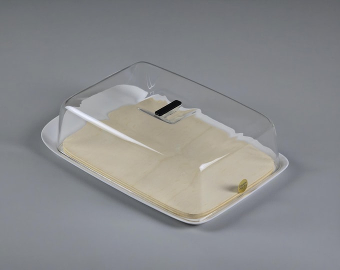New In Box Vintage 1970s GUZZINI Form Covered Cheese & Charcuterie Board, Cheese Keeper • Retro Italian Kitchenware.