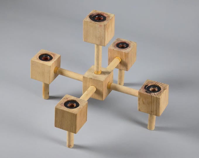 Vintage 1970s SKANDLER Solid Pine Wood Modular Candle Holder • Danish Modern Home Accessories.
