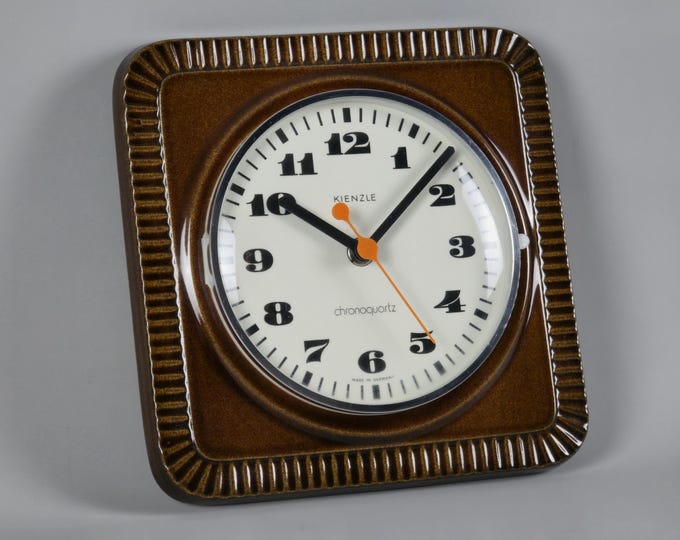 Vintage 1970s KIENZLE Chronoquartz Fat-Lava Glazed Ceramic Wall Clock.