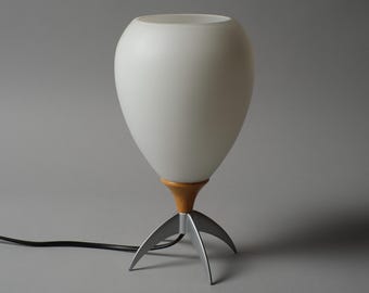 Vintage Hema Space Age Rocket-Shaped Table Lamp, Opal Glass Shade, Holland, 1990s.