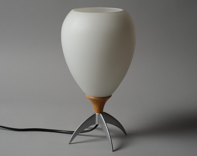 Vintage Hema Space Age Rocket-Shaped Table Lamp, Opal Glass Shade, Holland, 1990s.