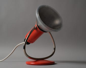 Luma Type 53 Desk and Wall Lamp, Orange Metal, Chrome Arm, Sweden, 1970s.