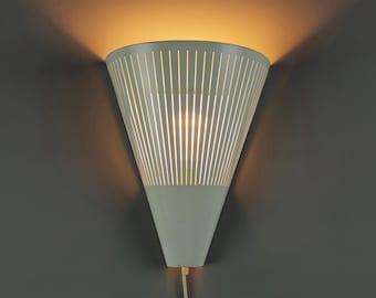 IKEA Klyka Wall Sconce, White Lacquered Metal Cone Uplighter, Postmodern Design, 2000.