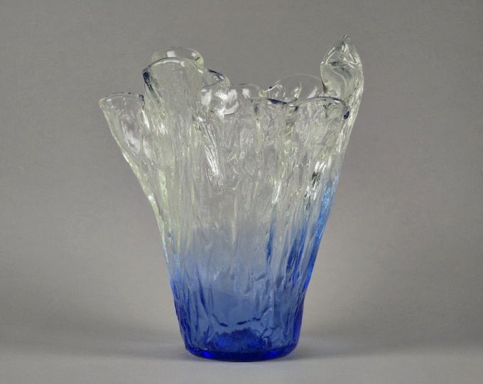 Vintage 1970s LASILANDIA "Art Lasi" Finnish Handmade Glacier / Bark Texture Glass Vase.