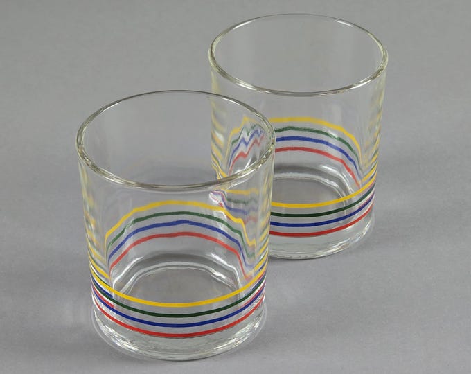 Vintage 1980s Pair Of Italian Striped Glass Tumblers.