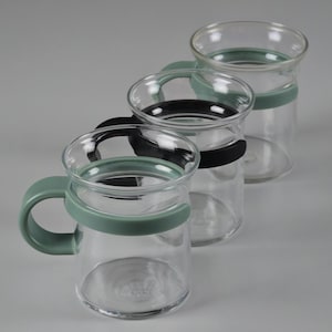 Set Of 3 Vintage 1990s BODUM Classic Glass Mugs With Plastic Casing.