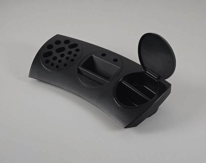 Postmodern Design - Vintage ORNALON Cockpit Black Plastic Desk Organizer, Caddy And Pen Holder - Switzerland, 2000s.