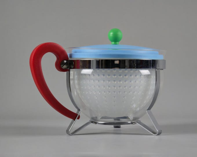 Rare Vintage 1990s Bodum Memphis Style Glass Teapot 'Chambord'.