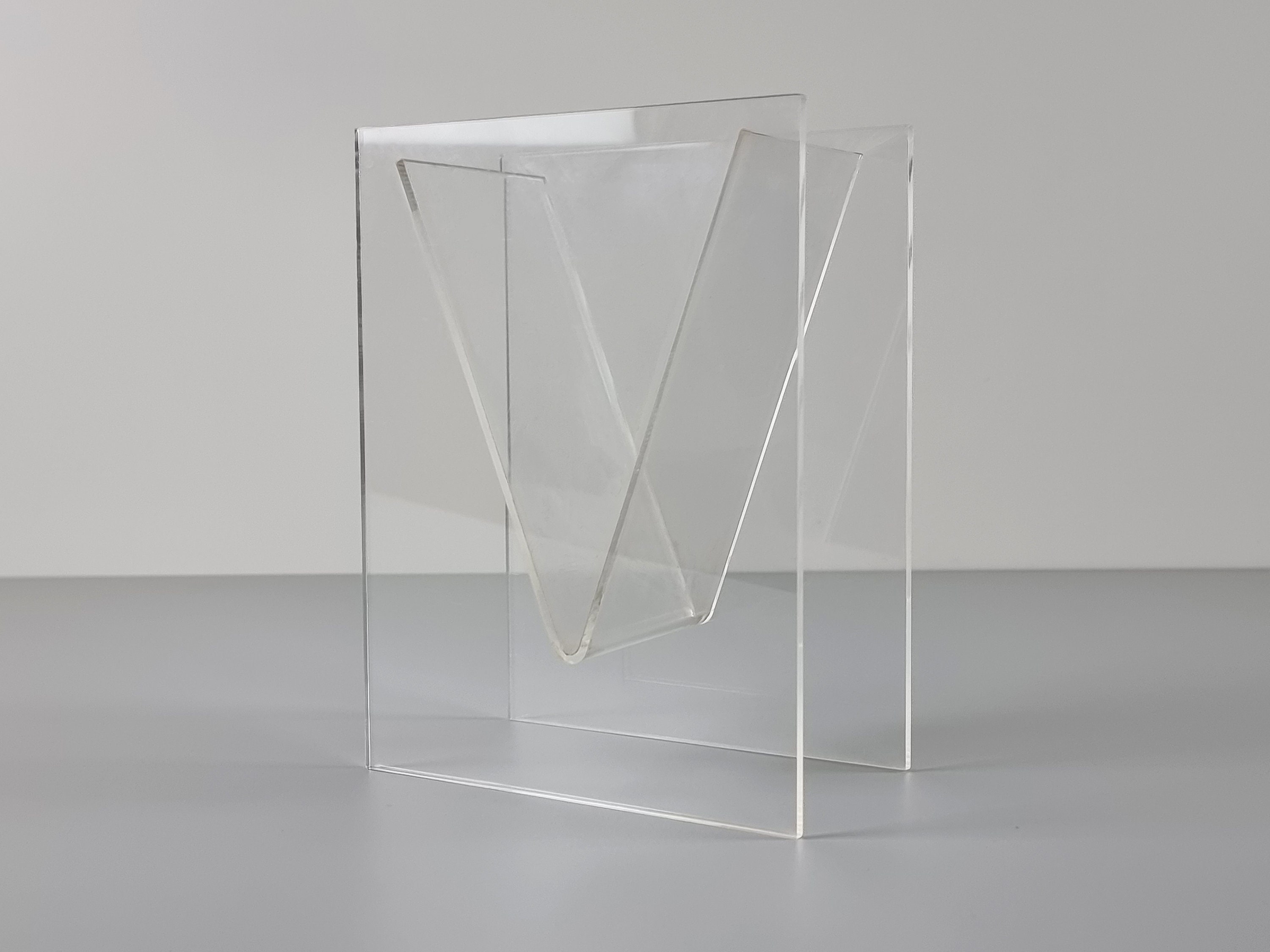 Space Age Design Vintage Plexiglass Vase, Triangular Perspex Vase