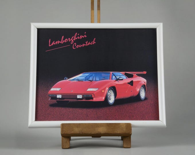 Vintage Lamborghini Countach Poster, 1980s Framed Wall Art, Retro Supercar Print.