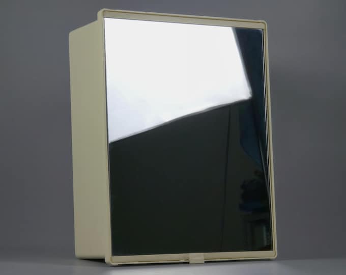 Vintage 1970s Off-White Plastic Bathroom Cabinet With Mirror.