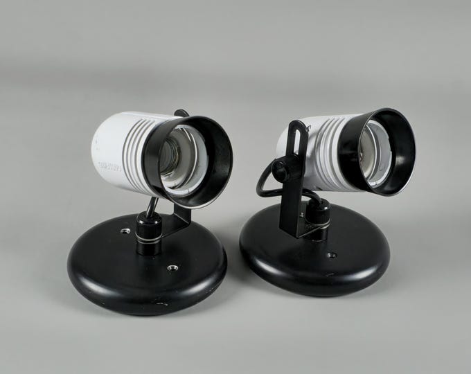 Pair of Vintage STILNOVO Spotlights – 1980s Industrial Modern Lighting, Adjustable Ceiling or Wall Lamps – Italy.