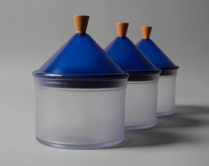 Set of 3 1980s 'Biesse Italy' postmodern plastic canisters by Pino Spagnolo.