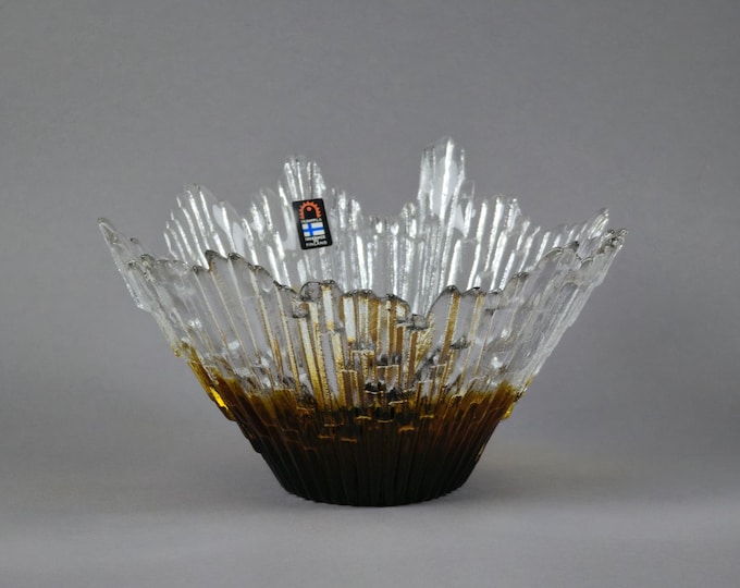 Vintage 1970s HUMPPILA LASI Revontulet "Northern Lights" Art Glass Bowl By Tauno Wirkkala.