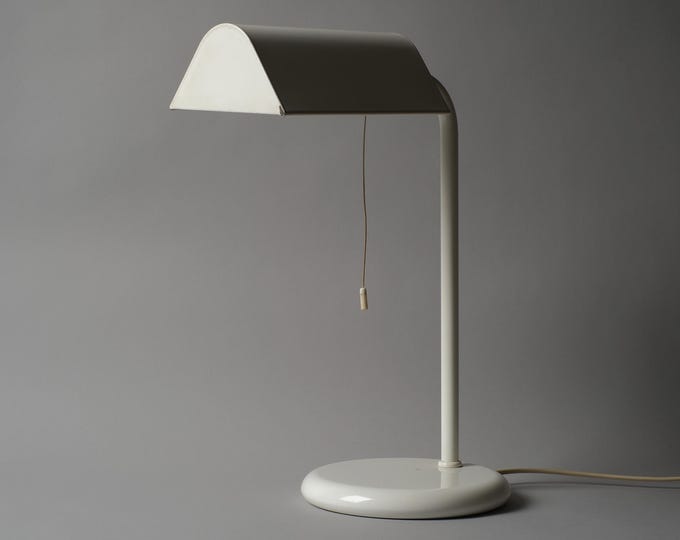 Massive Lighting Belgium White Industrial Desk Lamp, Triangular Shade, 1980s.