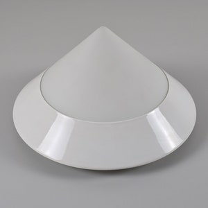 Postmodern Design - Vintage MASSIVE BELGIUM Ceiling & Wall Light Fixture With Metal Ring And Frosted-Glass Conical Shade - Belgium, 1980s