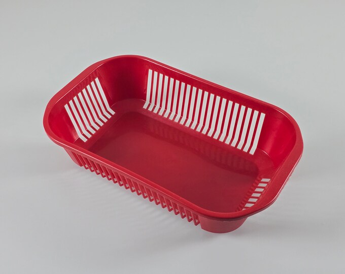 Space Age Design - Vintage DEM PLASTIK Red Plastic Storage Basket - Vintage Storage Bin - Italy, 1970s.