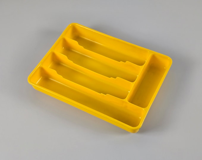 Space Age Design - Vintage VENDEX Yellow Plastic Drawer Organizer Insert, Cutlery Caddy - Holland, 1970s.