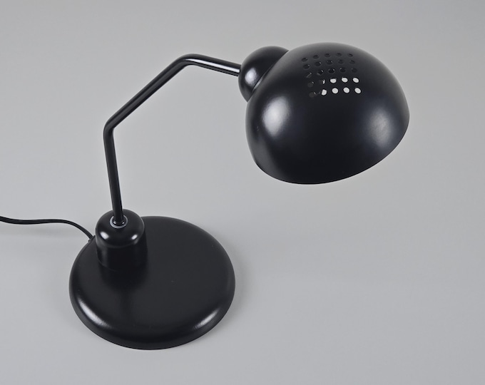 Postmodern Industrial - Vintage VRIELAND DESIGN Black Lacquered Utilitarian Desk Lamp - Retro Modernist Table Lamp - Holland, 1980s.