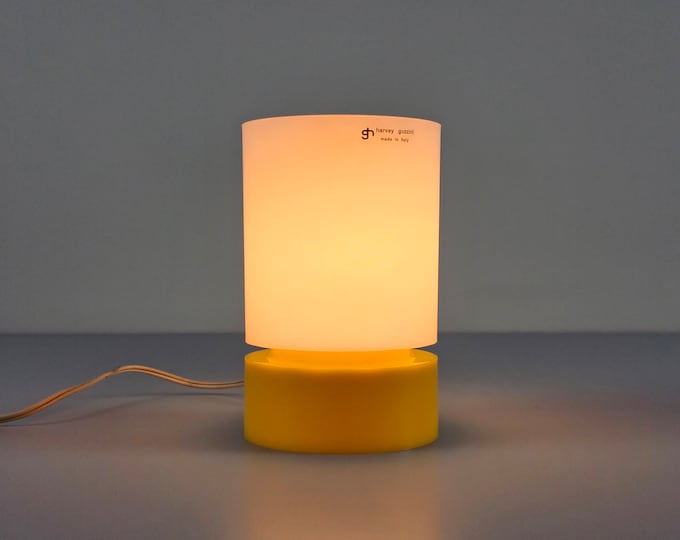 1970s Vintage HARVEY GUZZINI Yellow & Opal Acrylic Table Light — Italian Space-Age Table Lamp, Accent Light.