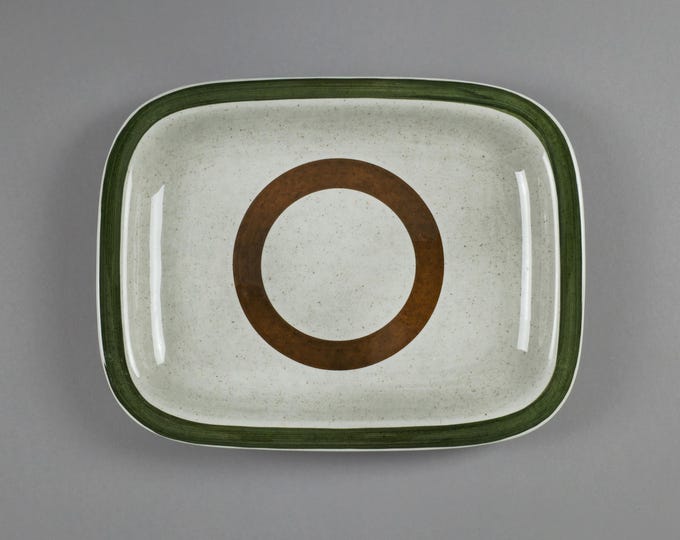 1970s Egersund Norway Space Age Design Striped Ceramic Oven Dish & Platter.