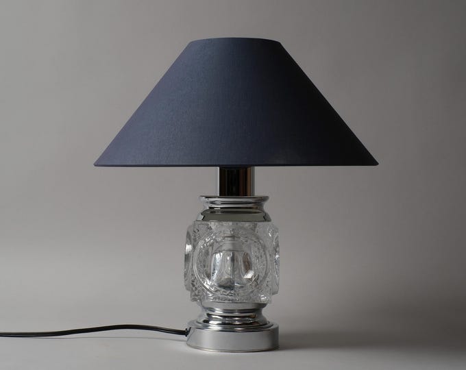 1970s 'Massive Lighting' Belgium Ice Glass Buffet Table Lamp, Mid Century Modern Lighting.