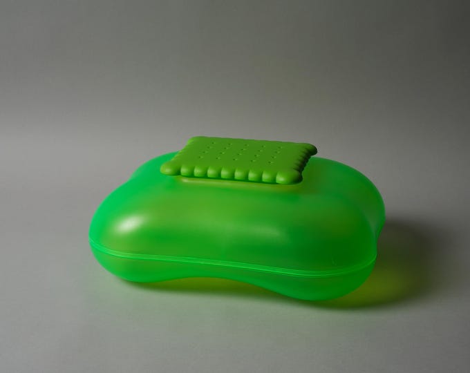 Alessi 'Mary' Biscuit Box by Stefano Giovannoni, Green Translucent Plastic, Italian Design 1995.
