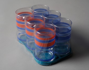 Ensemble de 6 verres à jus de fruits italiens Fidenza Vetraria, vintage des années 1970, design Space Age, NOS.