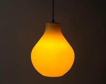 SCE France Yellow Frosted Glass Droplet Pendant Lamp, 1980s French Postmodern Design.