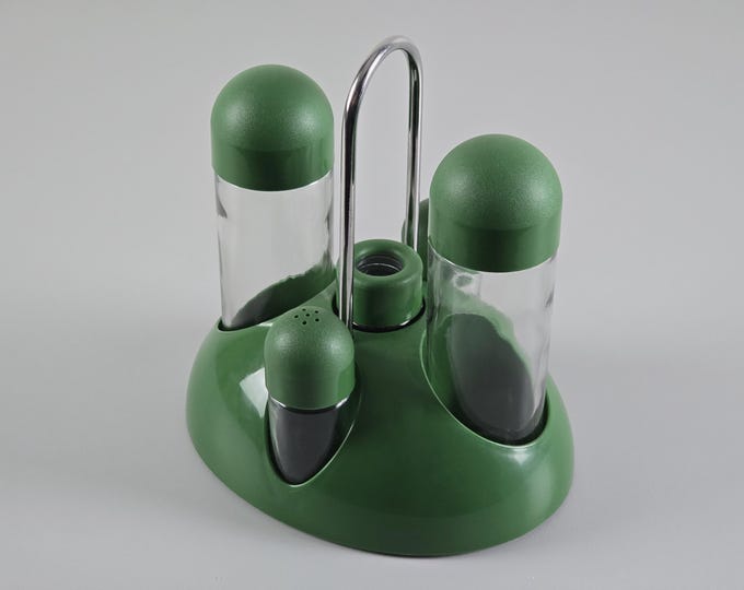 New In Box - Space Age Design - Vintage BIESSE Venus Cruet Set - 5-Piece Condiments Set - Designed By Pino Spagnolo, 1970s.