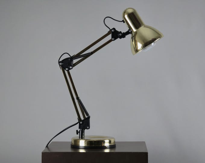 Industrial Style Golden Articulated Desk Lamp • Retro Utilitarian Architects Lamp.