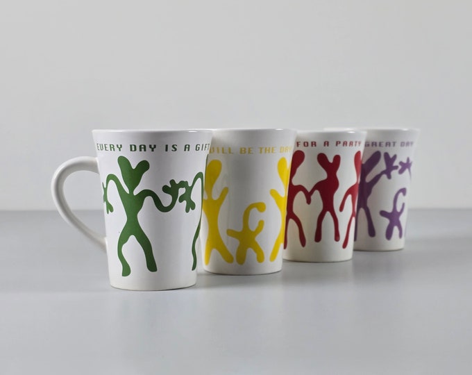 Contemporary  Design - Set Of 4 Vintage Ceramic Mugs With Abstract Expressionist Motifs - Holland, 1980s.