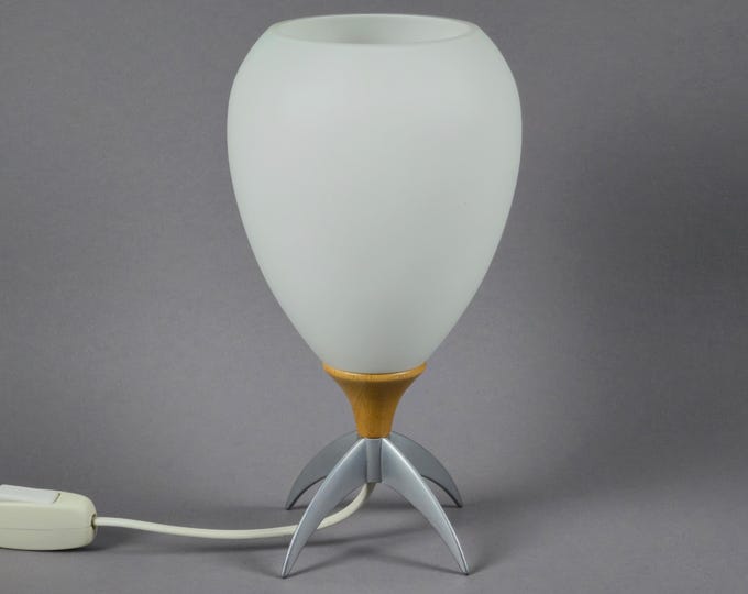Vintage 1990s Opaline Glass Rocket-Shaped Mushroom Table Lamp.