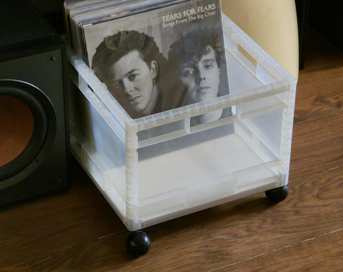 1989 Vintage IKEA Mard Clear Frosted Plastic Storage Box With Castors • Retro Postmodern Home Decor.