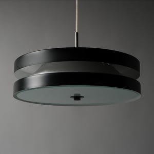 Markslojd Disc Pendant Lamp, Black & Brushed Aluminium, 1990s Scandinavian Modern Lighting, Sweden.