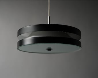 Markslojd Disc Pendant Lamp, Black & Brushed Aluminium, 1990s Scandinavian Modern Lighting, Sweden.
