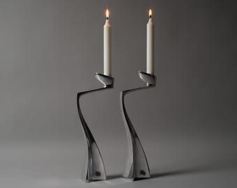 Matthew Hilton Swan Arclumis Candleholders Pair by SCP England, Cast Aluminium, 1980s.