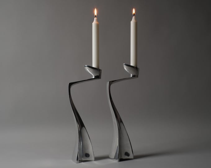 Matthew Hilton Swan Arclumis Candleholders Pair by SCP England, Cast Aluminium, 1980s.