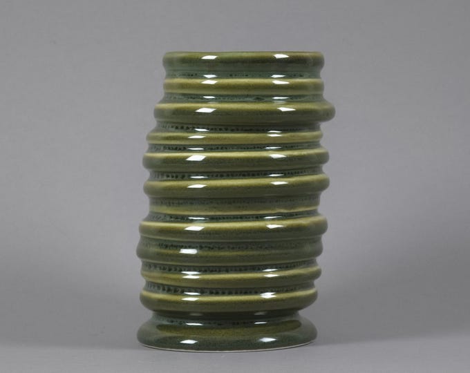 Vintage 1990s Ceramic Vase With Stacked & Ribbed Design.