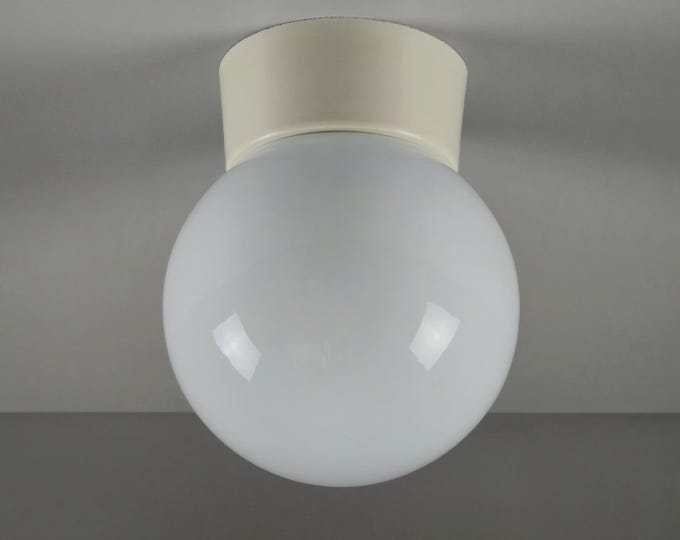 Vintage 1970s CORODEX Ball Light Fixture With Opal Glass Globe Shade • Mid-Century Modern Ceiling & Wall Light.