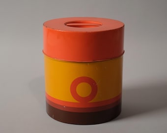 Vintage 1970s Boltze Bazar Tin Jar, Space Age Color-Block Design, West Germany.