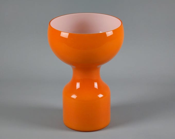 Vintage 1970s Orange Glass Mushroom Vase • Italian Space-Age Decorative Vase.